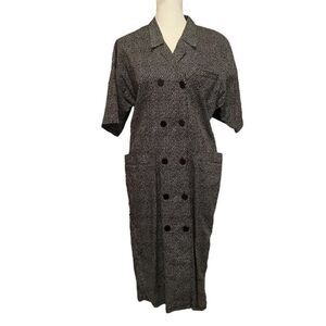 Collar Short Sleeve Button Front Dress Black & White​​​